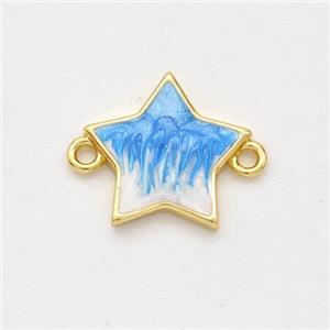 Copper Star Connector Blue Painted 18K Gold Plated, approx 13.5mm