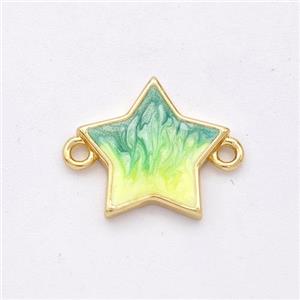 Copper Star Connector Yellow Green Painted 18K Gold Plated, approx 13.5mm