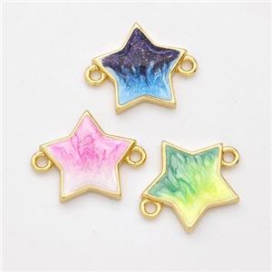 Copper Star Connector Painted 18K Gold Plated Mixed, approx 13.5mm