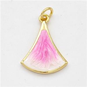 Copper Leaf Pendant Pink Painted 18K Gold Plated, approx 15.5-18mm