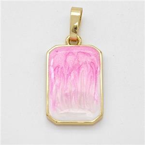 Copper Rectangle Pendant Pink Painted 18K Gold Plated, approx 11.5-17mm