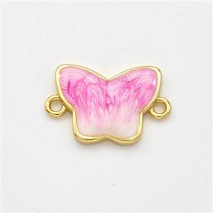 Copper Butterfly Connector Pink Painted 18K Gold Plated, approx 10-14mm