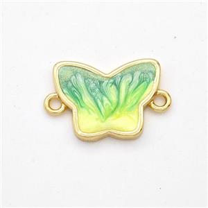 Copper Butterfly Connector Yellowgreen Painted 18K Gold Plated, approx 10-14mm