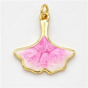 Copper Ginkgo-Leaf Pendant Pink Painted 18K Gold Plated, approx 18-20mm