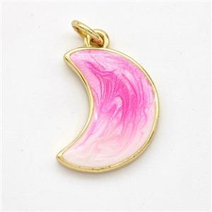 Copper Moon Pendant Pink Painted 18K Gold Plated, approx 13-17mm