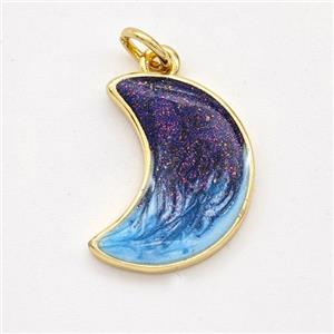 Copper Moon Pendant Painted 18K Gold Plated, approx 13-17mm