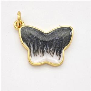 Copper Butterfly Pendant Black Painted 18K Gold Plated, approx 13-17mm