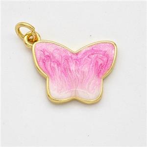 Copper Butterfly Pendant Pink Painted 18K Gold Plated, approx 13-17mm