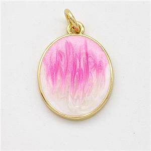 Copper Oval Pendant Pink Painted 18K Gold Plated, approx 14-16mm