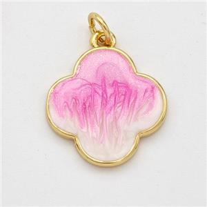 Copper Clover Pendant Pink Painted 18K Gold Plated, approx 16mm