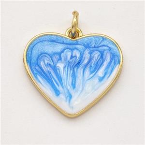 Copper Heart Pendant Blue Painted 18K Gold Plated, approx 18mm