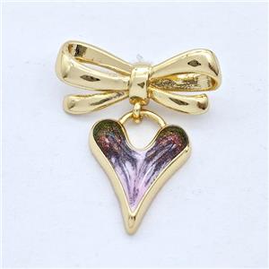 Copper Bowknot Heart Pendant Painted 18K Gold Plated, approx 14-19mm, 9-23mm