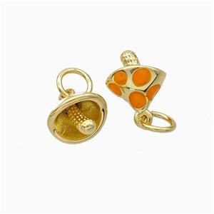 Copper Mushroom Pendant Orange Enamel Gold Plated, approx 8-10mm