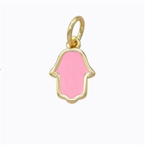 Copper Hamsahand Pendant Pink Enamel Gold Plated, approx 9-11mm