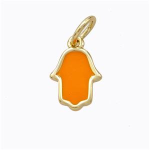 Copper Hamsahand Pendant Orange Enamel Gold Plated, approx 9-11mm