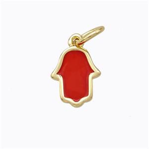 Copper Hamsahand Pendant Red Enamel Gold Plated, approx 9-11mm