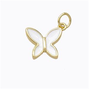 Copper Butterfly Pendant White Enamel Gold Plated, approx 10-11mm