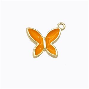 Copper Butterfly Pendant Orange Enamel Gold Plated, approx 10-11mm