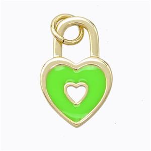 Copper Heart Lock Pendant Green Enamel Gold Plated, approx 12-19mm