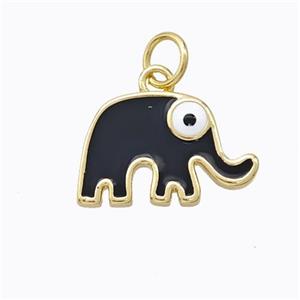 Copper Elephant Pendant Black Enamel Gold Plated, approx 10-16mm