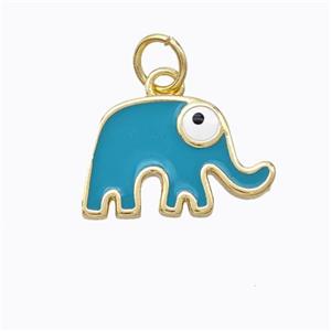 Copper Elephant Pendant Teal Enamel Gold Plated, approx 10-16mm