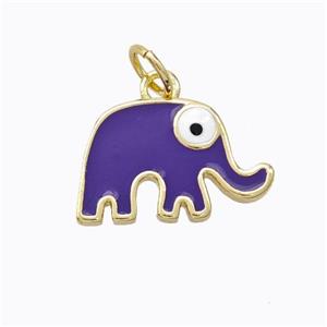 Copper Elephant Pendant Purple Enamel Gold Plated, approx 10-16mm