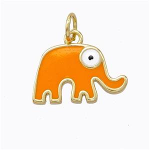 Copper Elephant Pendant Orange Enamel Gold Plated, approx 10-16mm