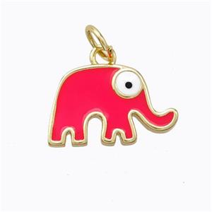 Copper Elephant Pendant Red Enamel Gold Plated, approx 10-16mm