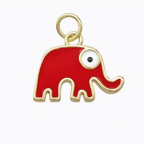 Copper Elephant Pendant Red Enamel Gold Plated, approx 10-16mm