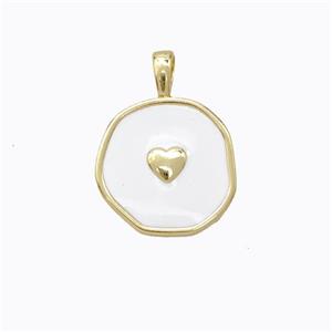 Copper Heart Pendant White Enamel Circle Gold Plated, approx 13.5mm