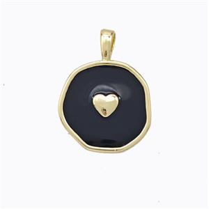 Copper Heart Pendant Black Enamel Circle Gold Plated, approx 13.5mm