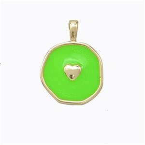 Copper Heart Pendant Green Enamel Circle Gold Plated, approx 13.5mm