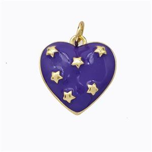 Copper Heart Pendant Purple Enamel Star Gold Plated, approx 15mm