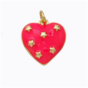 Copper Heart Pendant Red Enamel Star Gold Plated, approx 15mm