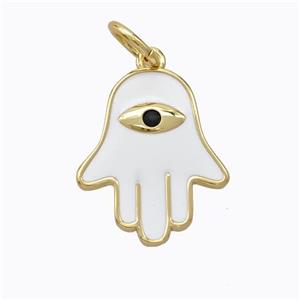 Copper Hamsahand Pendant White Enamel Eye Gold Plated, approx 14-17mm