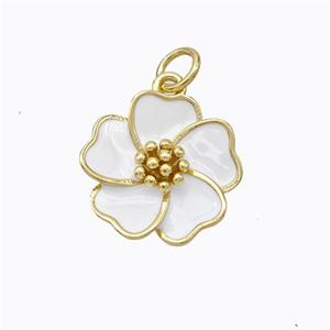 Copper Flower Pendant White Enamel Gold Plated, approx 15mm