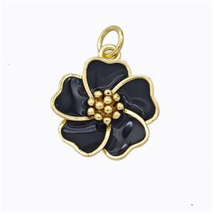 Copper Flower Pendant Black Enamel Gold Plated, approx 15mm