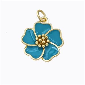 Copper Flower Pendant Teal Enamel Gold Plated, approx 15mm