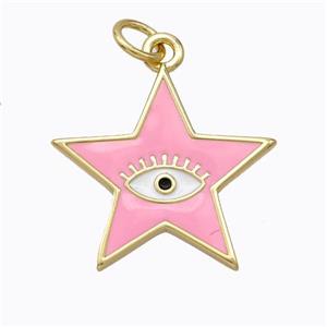 Copper Star Pendant Pink Enamel Eye Gold Plated, approx 19mm