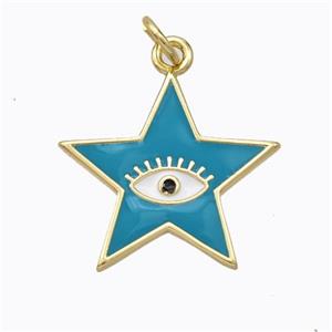 Copper Star Pendant Teal Enamel Eye Gold Plated, approx 19mm