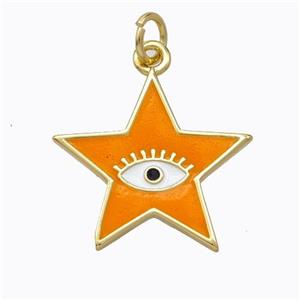 Copper Star Pendant Orange Enamel Eye Gold Plated, approx 19mm