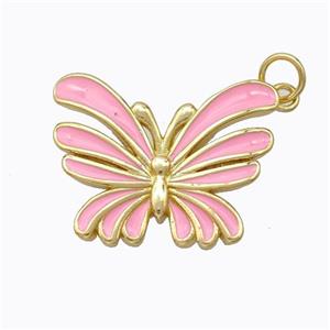 Copper Butterfly Pendant Pink Enamel Gold Plated, approx 16-21mm