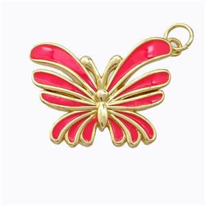 Copper Butterfly Pendant Red Enamel Gold Plated, approx 16-21mm