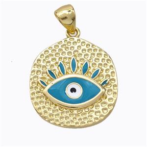 Copper Eye Pendant Teal Enamel Circle Gold Plated, approx 18-20mm