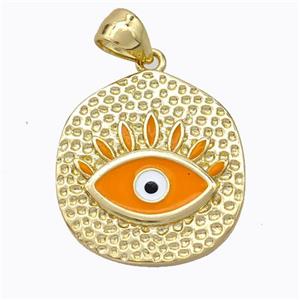 Copper Eye Pendant Orange Enamel Circle Gold Plated, approx 18-20mm