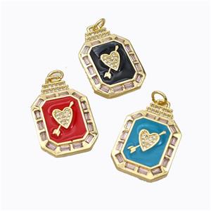 Cupid Arrow Heart Charms Copper Pendant Pave Zirconia Enamel Rectangle Gold Plated Mixed, approx 16-23mm