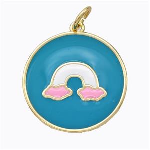 Copper Rainbow Pendant Teal Enamel Circle Gold Plated, approx 21mm