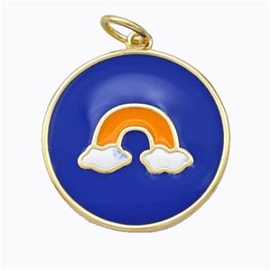 Copper Rainbow Pendant Lapisblue Enamel Circle Gold Plated, approx 21mm