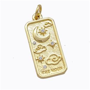 Copper Moon Pendant Pave Zirconia Rectangle Gold Plated, approx 10.5-20mm