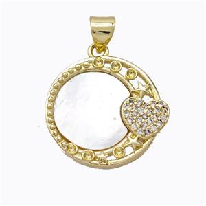 Copper Moon Sun Pendant Pave Shell Zirconia Gold Plated, approx 18mm